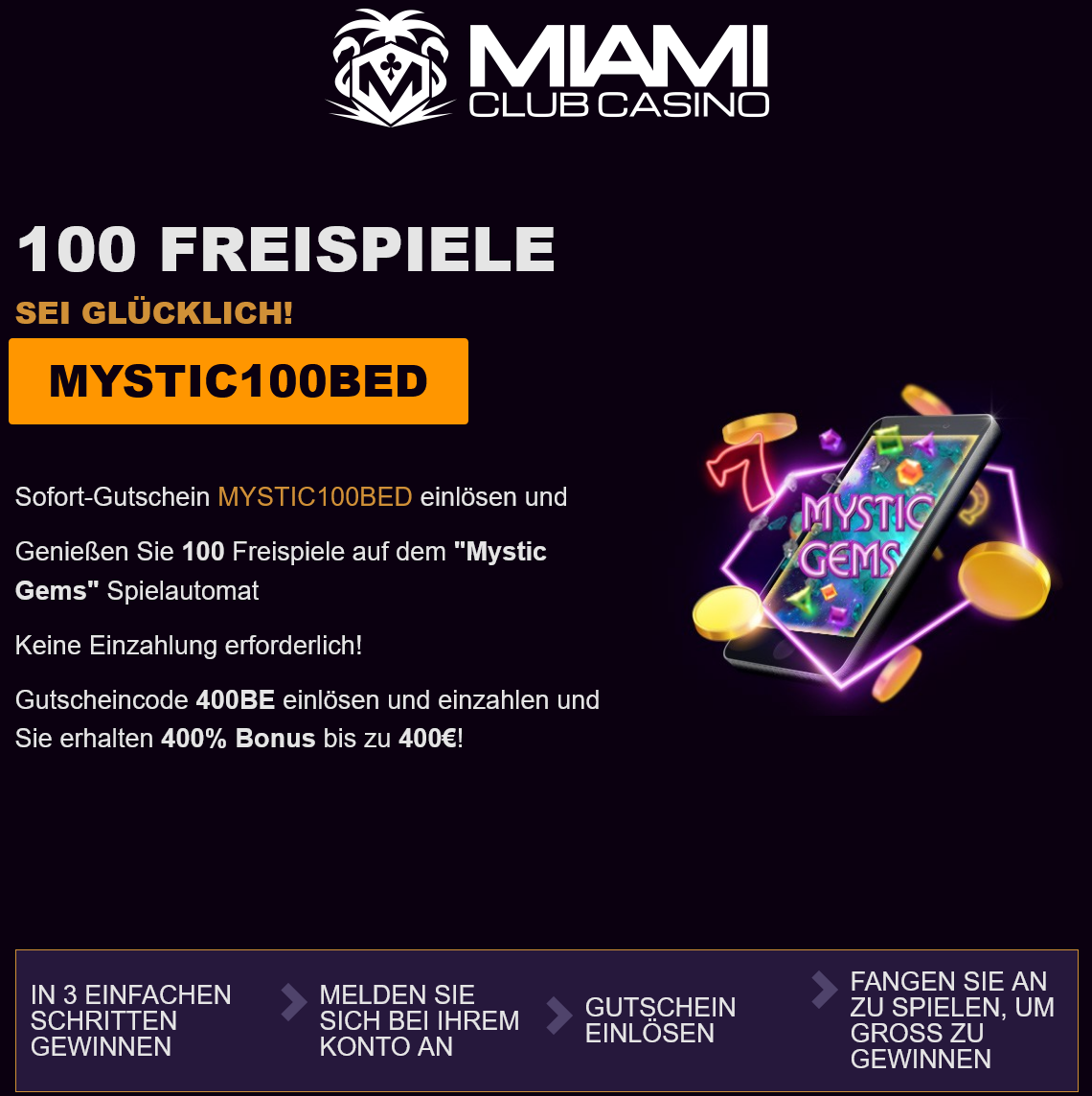 Miami Club
Casino 100 Freispiele Miami Club Casino 100
Freispiele